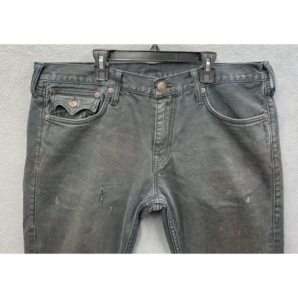 True Religion Mens Ricky Denim Jeans Flaps 249-063034 Black Made In USA 38X32 - Picture 11 of 16